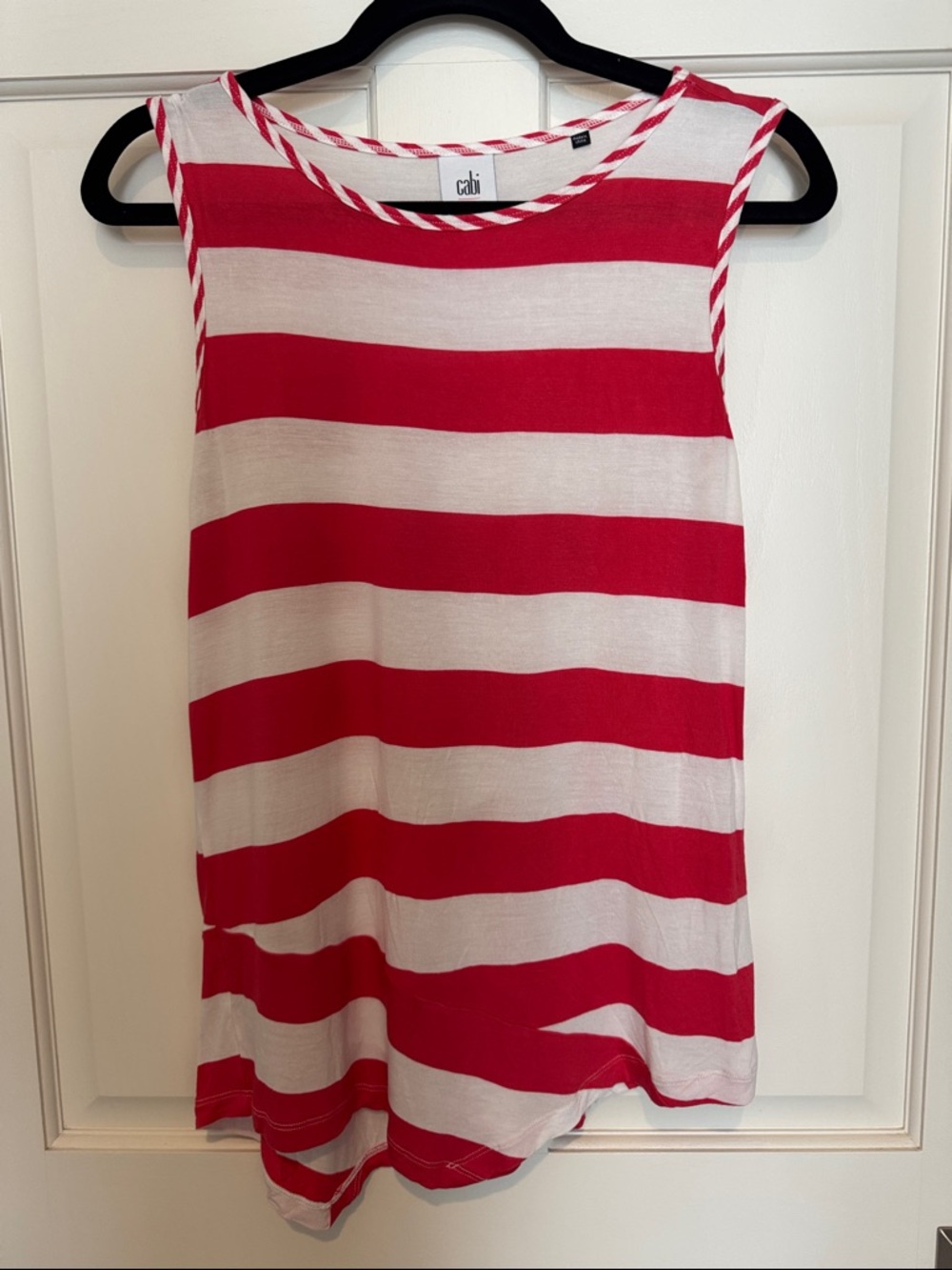 CAbi Red and White Striped Braided-Trim Tank